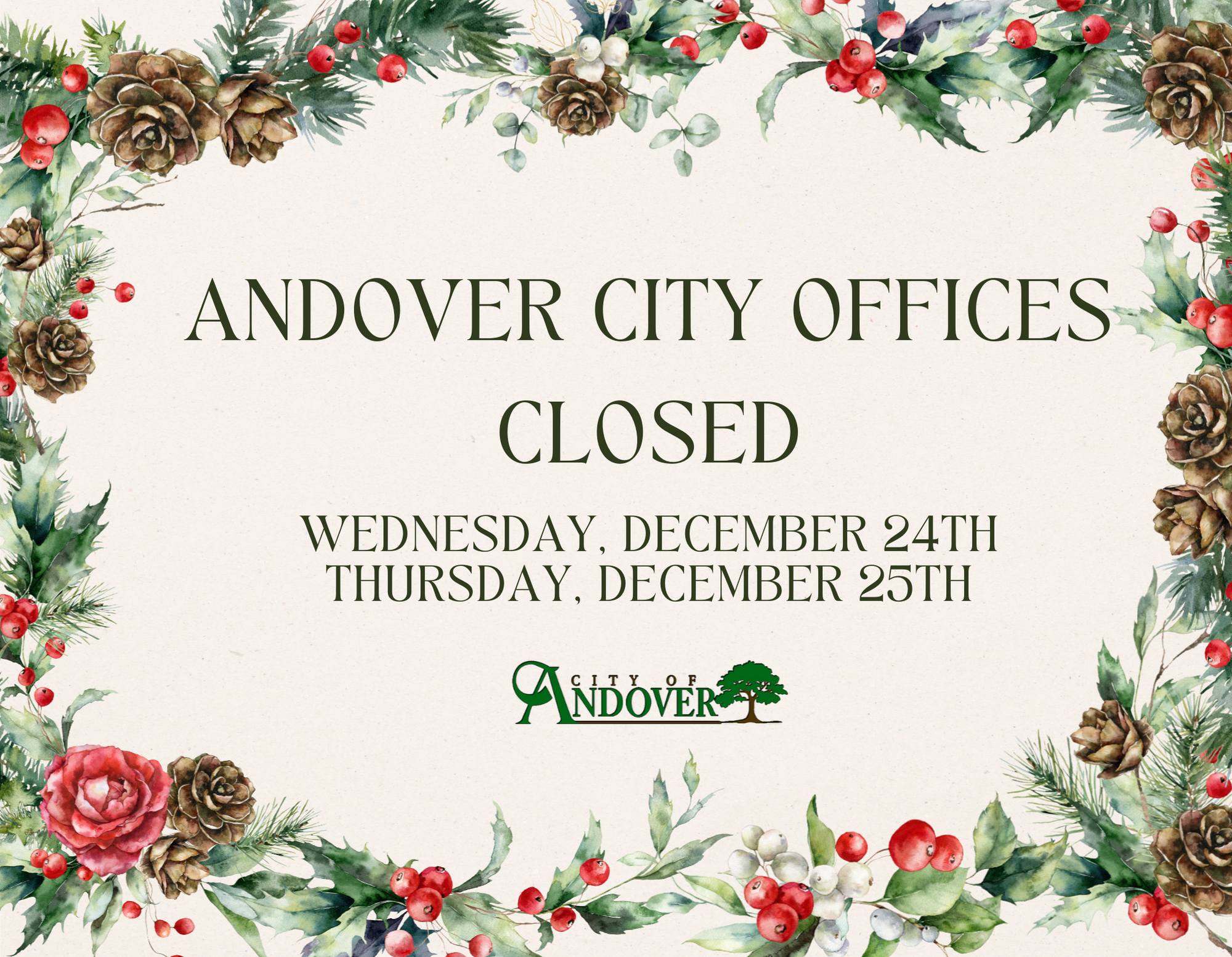 City Offices Closed Christmas